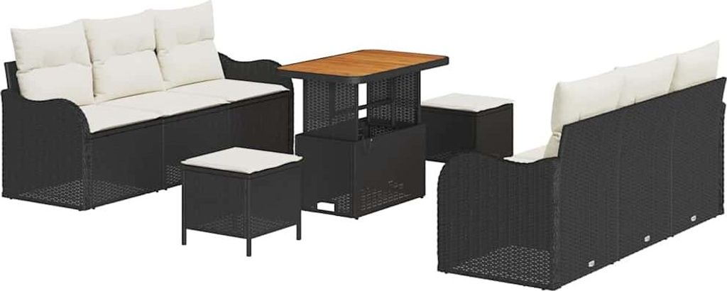 Garten-Sofa-Set mit Kissen mit Speicher 9 pcs Schwarz und Creme