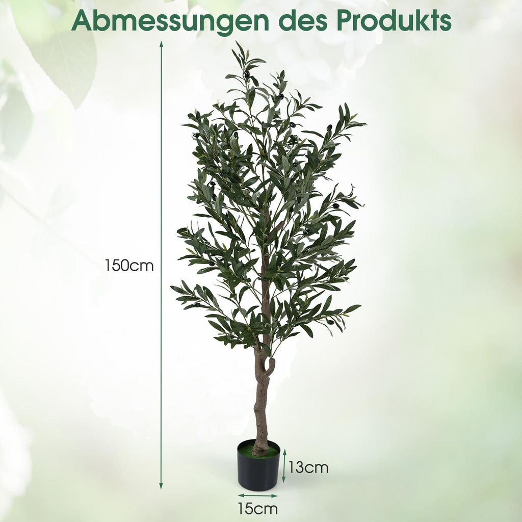 COSTWAY 2er Set knstliche Olivenbaum, 150 cm, Kunstpflanze