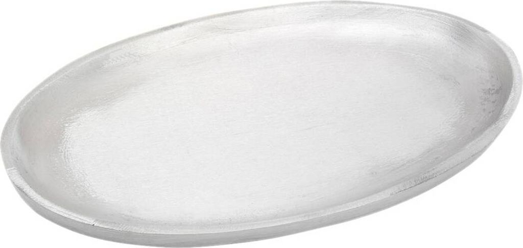 Kerzenteller Oval 20x11cm Aluminium Silber Matt Untertasse Tisch Dekoration