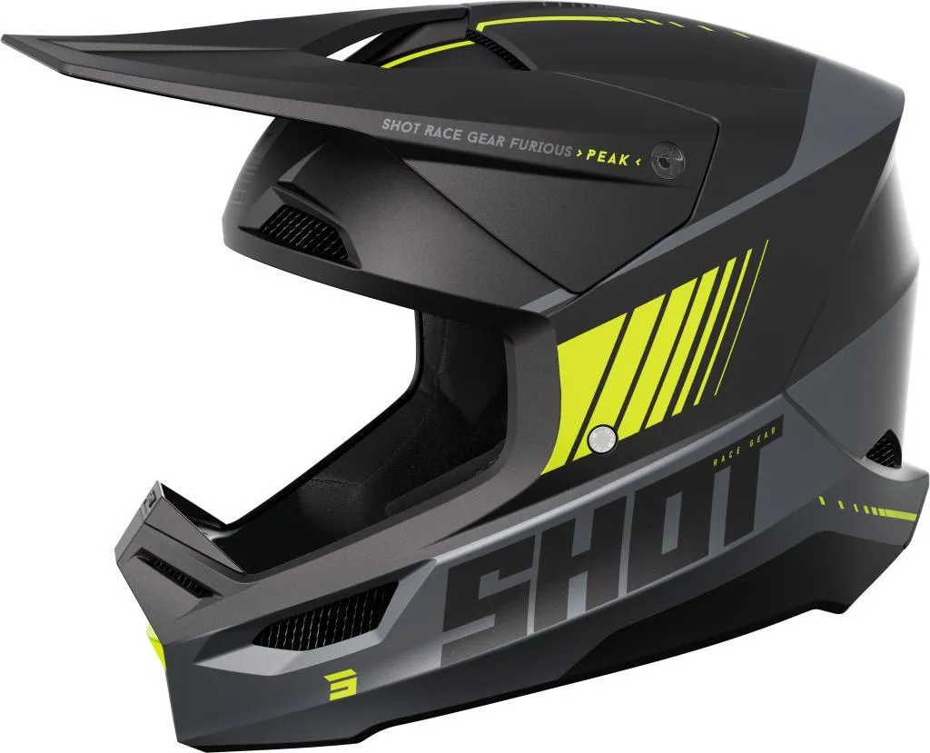 Casque SHOT FURIOUS PEAK MX gris mat jaune fluo XS - Casque Cross