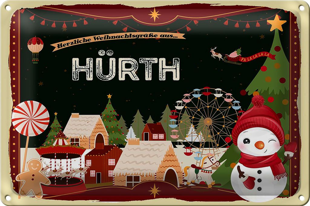 Blechschild Weihnachten Grüße aus HÜRTH 18x12cm