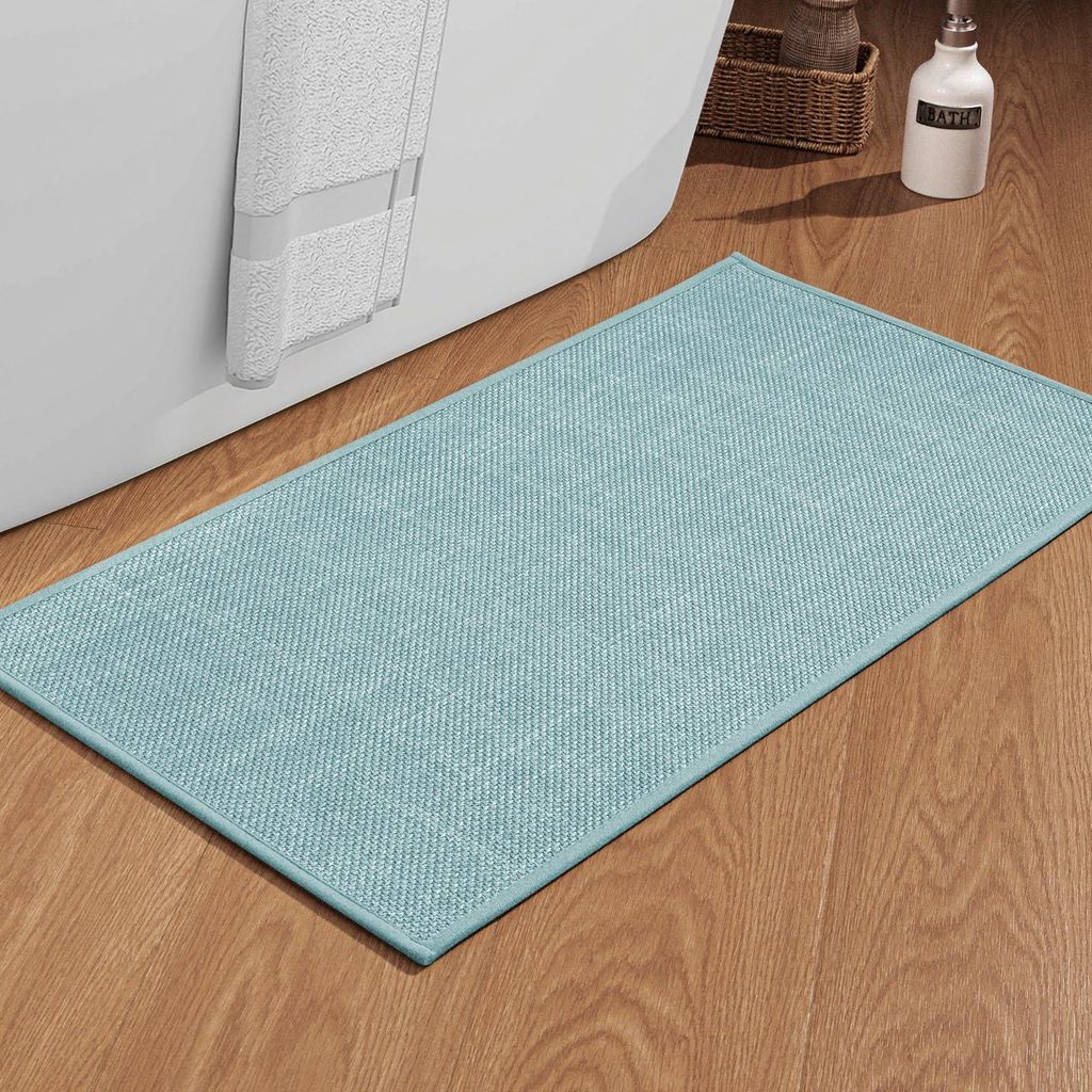 Badematte 43 x 81 cm, rutschfeste Badematte mit Gummirückseite, waschbar, blau