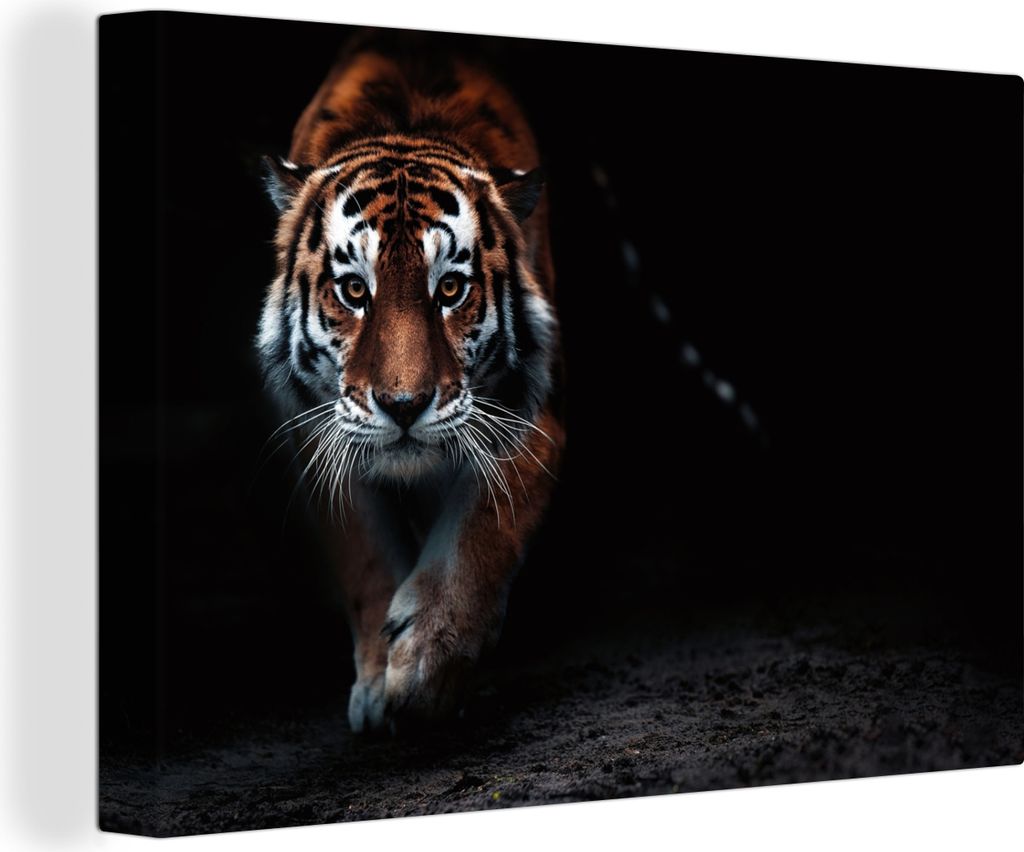 OneMillionCanvasses - Leinwandbilder - 140x90 cm, Tiere - Tiger - Schwarz - Wild - Porträt, Wandbilder Kunstdruck Wanddekoration - Foto auf Lein...