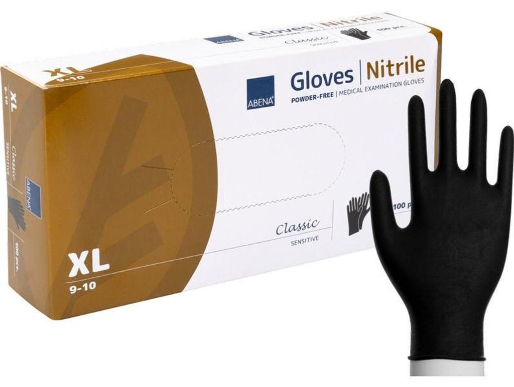 Nitril-Handschuhe Classic Sensit., Puderfrei, Schwarz, Gr.XL | Packung (100 Stück)