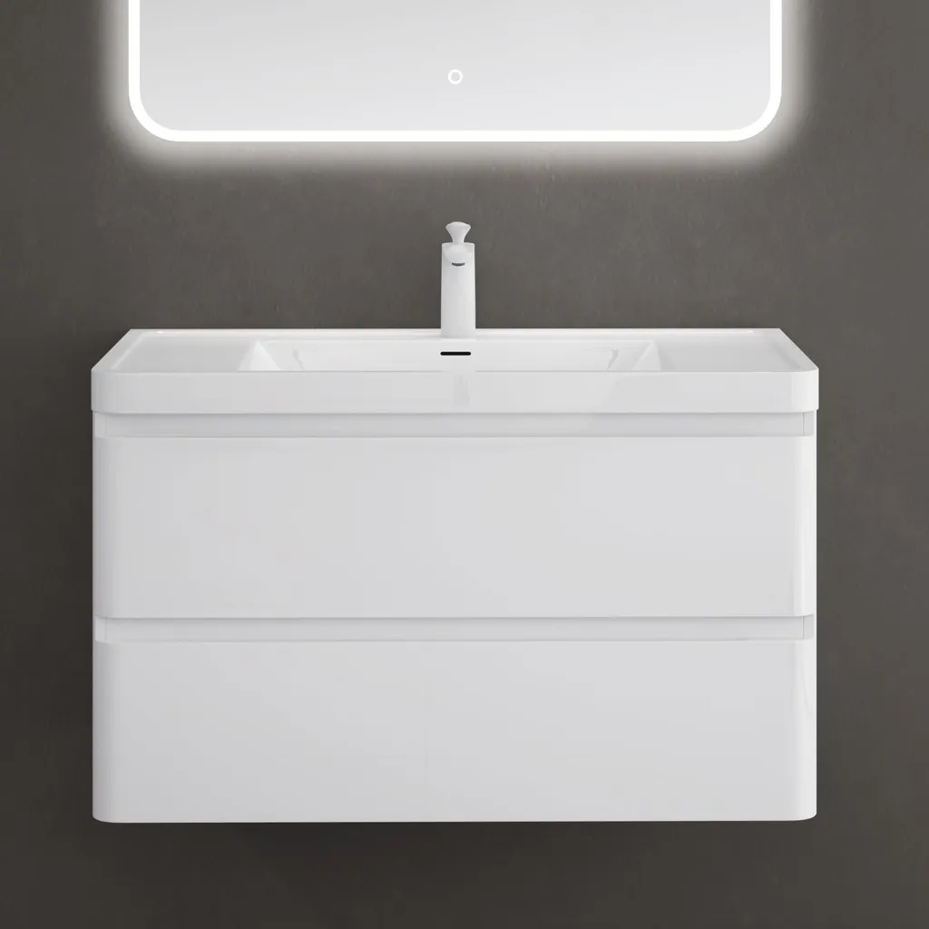 Ensemble Meuble Vasque de Salle de Bain 90cm Blanc Design Lucca Chic