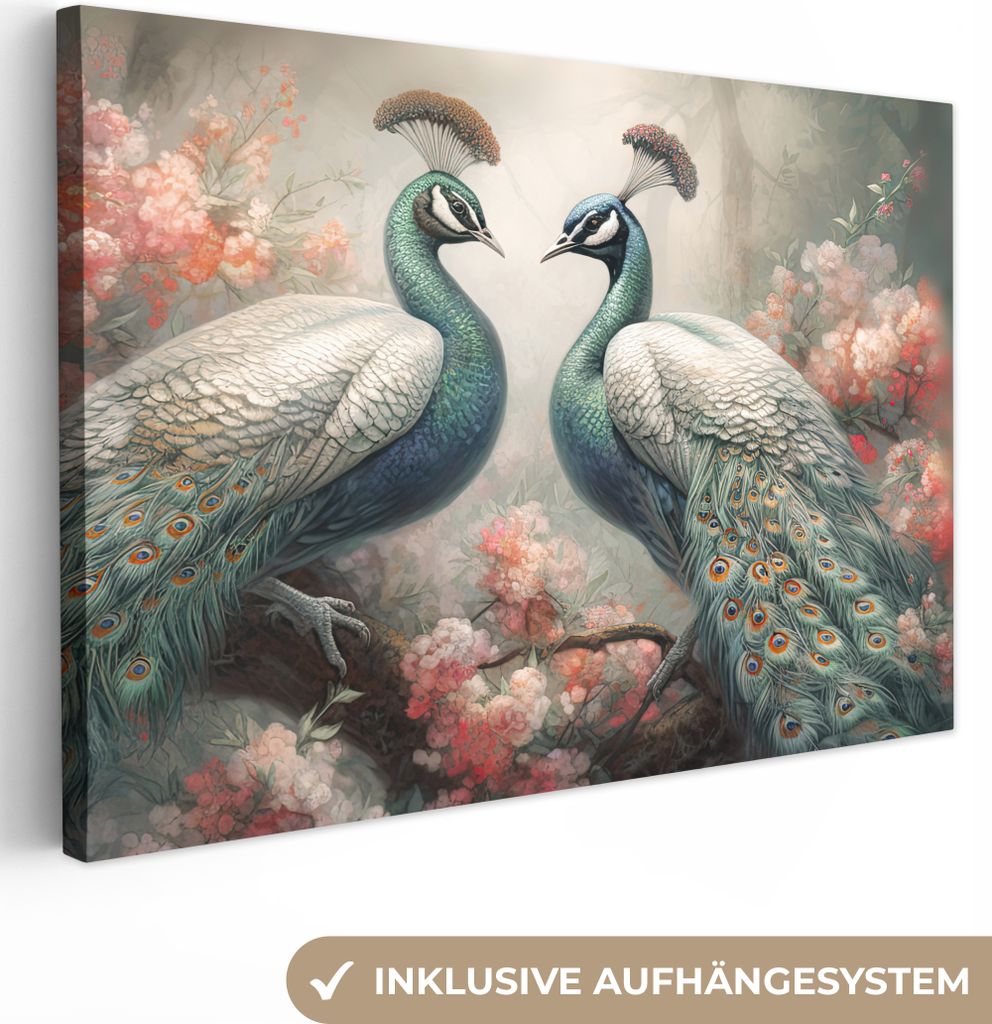 OneMillionCanvasses - Leinwandbilder - 140x90 cm, Pfaue - Pfauenfedern - Vögel - Natur, Wandbilder Kunstdruck Wanddekoration - Foto auf Leinwand...