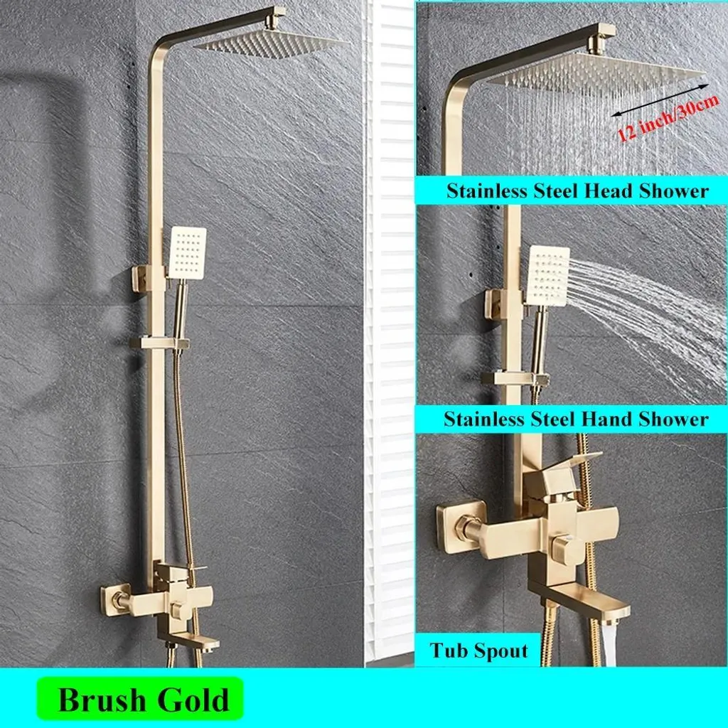 Système de douche effet pluie or brossé pour rénovation salle de bain