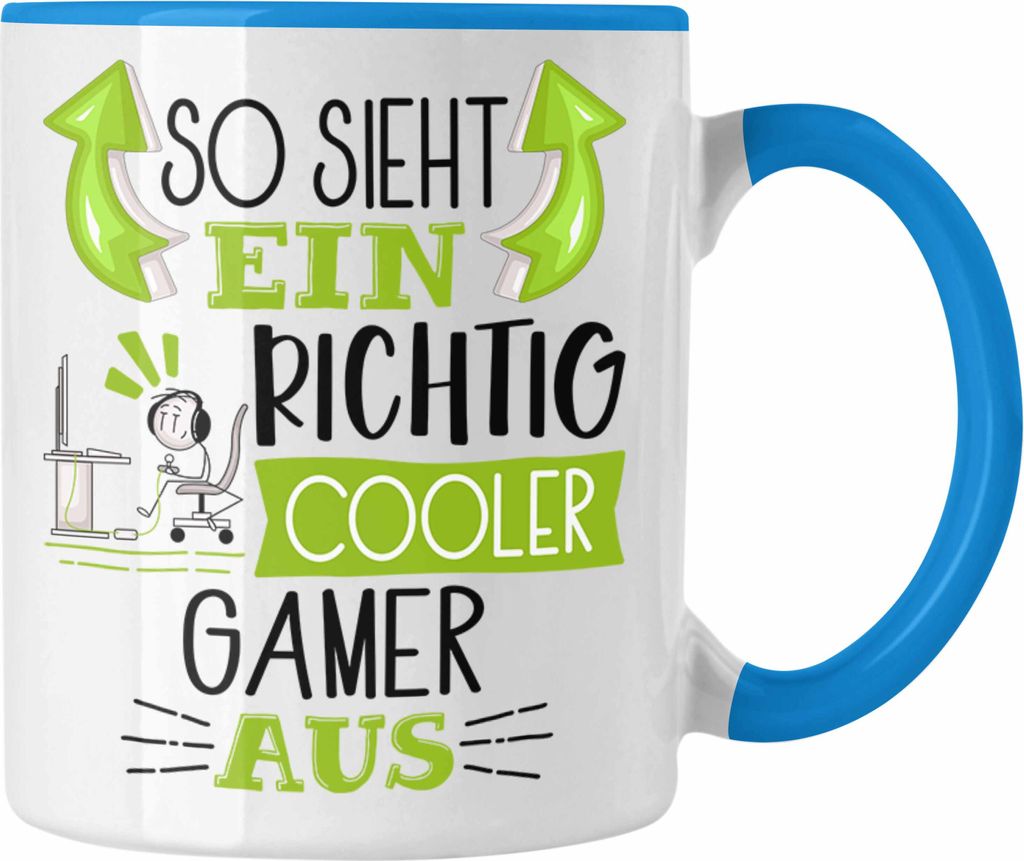 Trendation - So Sieht Ein Richtig Cooler Gamer Aus Geschenk Tasse Lustiger Spruch Geschenkidee (Blau)