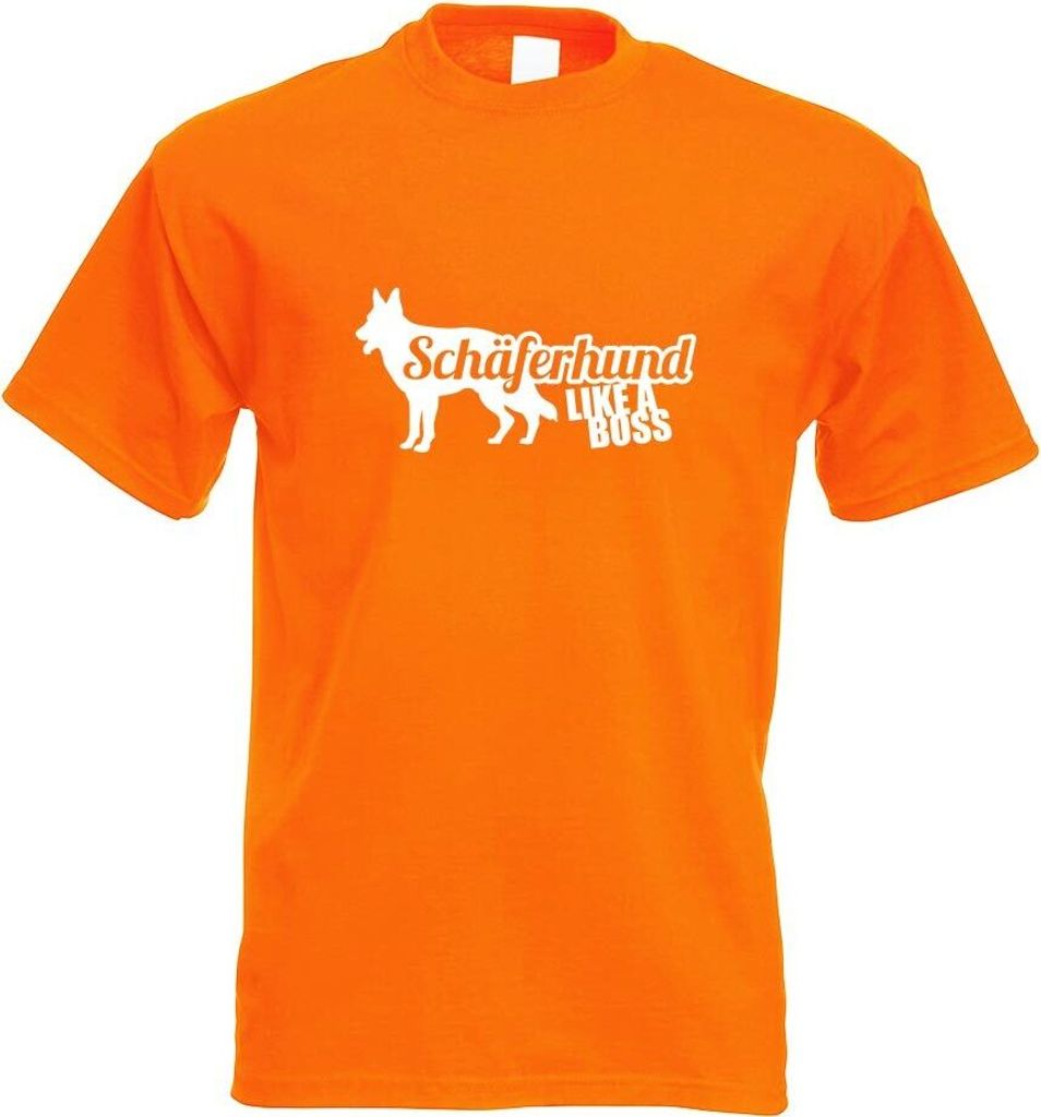 Kiwistar - T-Shirt - orange - Schäferhund Like a Boss Dog Herren Funshirt Bedruckt Design Sprüche Spruch Motive - mit Motiv Bedruckt - Funshirt D...