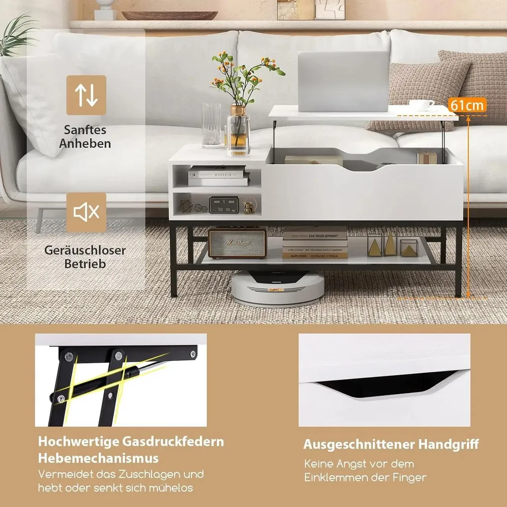 Table basse relevable blanche : gagnez de la place avec ce rangement - 5