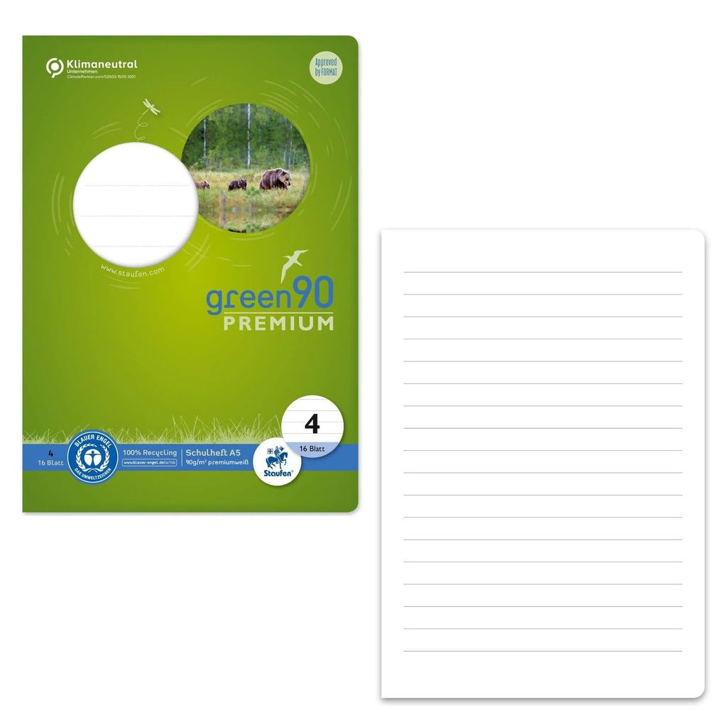 STAUFEN Green Schulheft Lin4 A5 16 Blatt 90g/qm 10mm Produktbild 