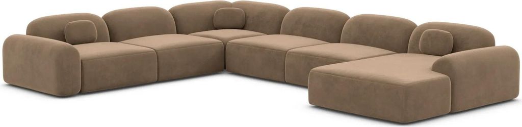 Samtstoff U-Form XXL Wohnlandschaft Nuvia Braun Rechts