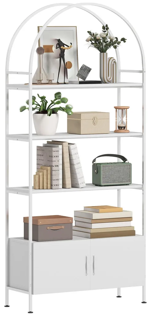 Meuble de bibliothèque pour salon et bureau, rangement 4 niveaux blanc