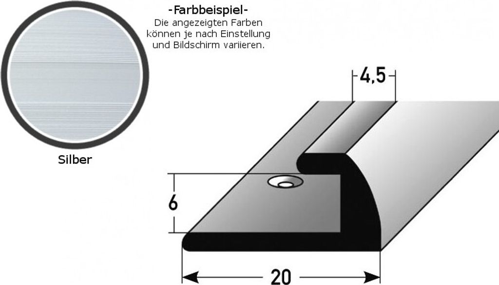 Einschubprofil "Midleton" für Laminat, 6 mm Einfasshöhe, Aluminium eloxiert, gebohrt-silber