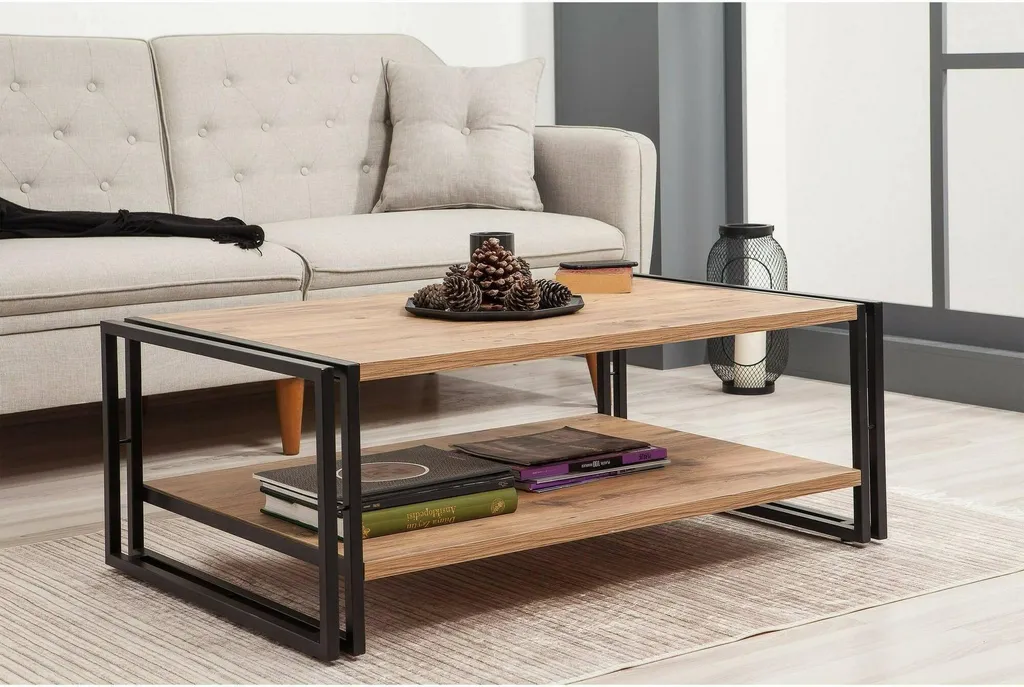Table de Salon Rectangulaire Gioacchina avec Étagère de Rangement Chic