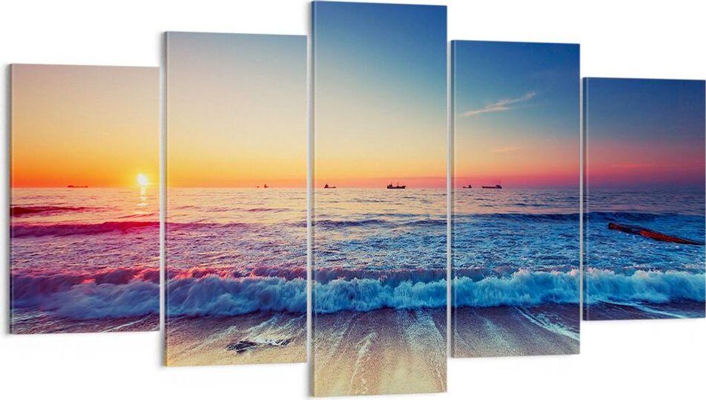Bild auf Leinwand - Leinwandbild - Meer Strand Welle - 160x85cm - Wand Bild - Wanddeko - Wandbilder - Leinwanddruck - Bilder - Kunstdruck - Wanddek...