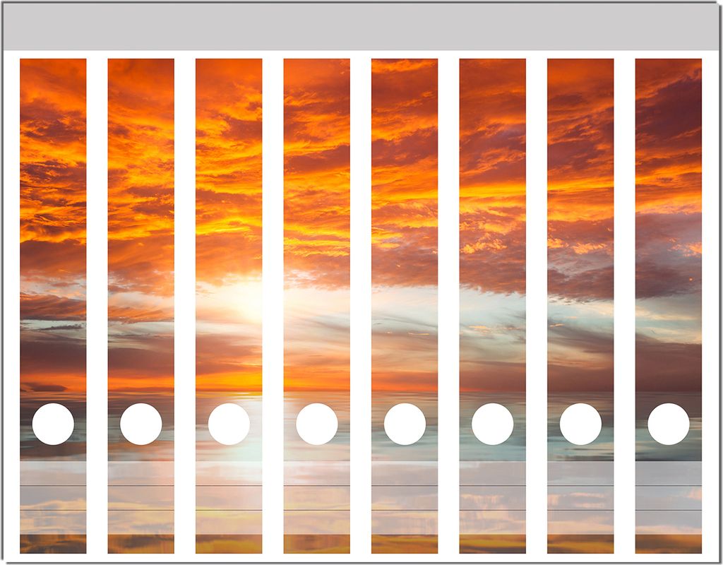 Wallario Ordnerrücken Sticker, selbstklebend für schmale Ordner, 8 Stück, Motiv Abendrot in Reflexion über dem See