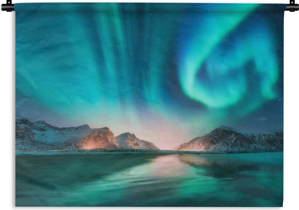 MuchoWow Wandteppich Wandbehang Nordlichter - Schnee - Reflexion - Norwegen 150x112 cm Tapisserie Dekoration Wandtuch - Wanddecke - Wandteppiche