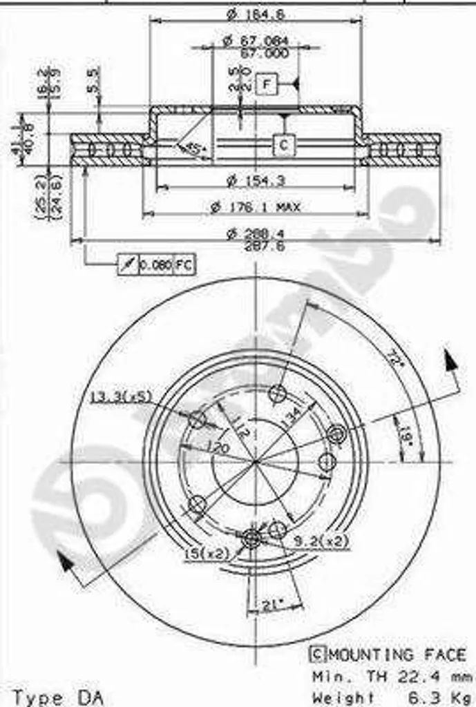 Disque de Frein Avant Ventilé Brembo 09.8411.11 pour Mercedes CLK