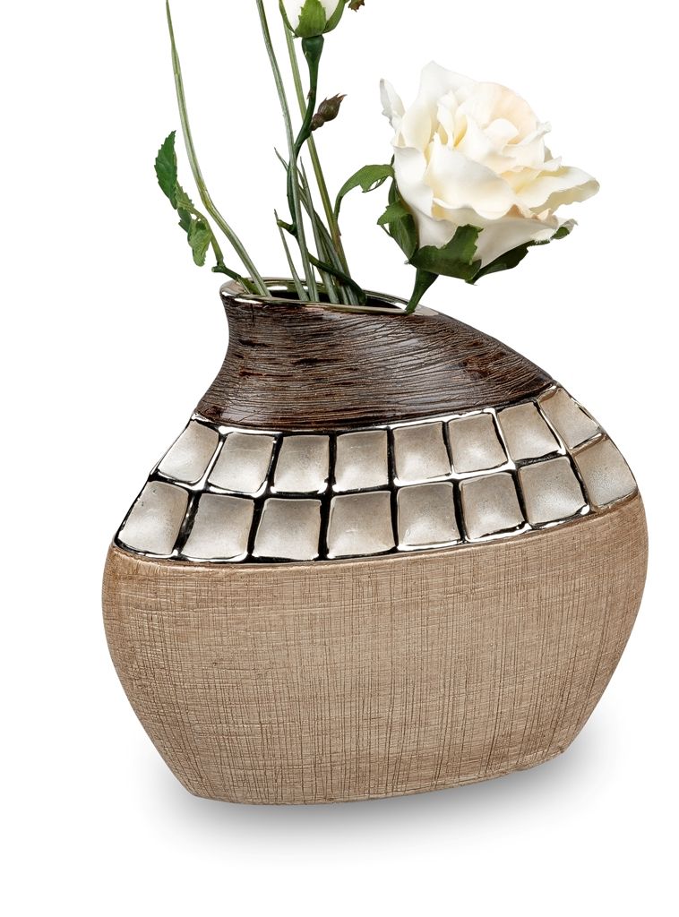 Formano 1 Stück Vase Creme-Braun 20 x 19 cm aus Keramik Dekoration für ein schönes Zuhause