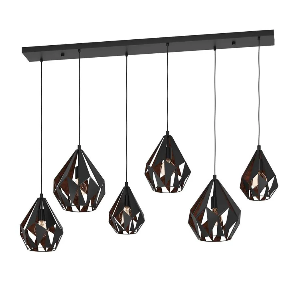 Suspension pour Grande Table de Salon 6 Globes Noir Cuivre Carlton 1