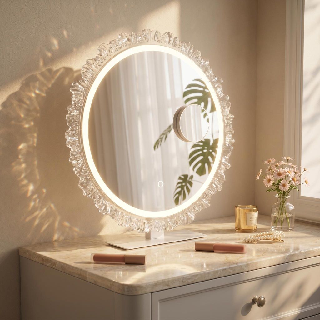 Rund Schminkspiegel mit LED Beleuchtung, 180° Rotation Produktbild 