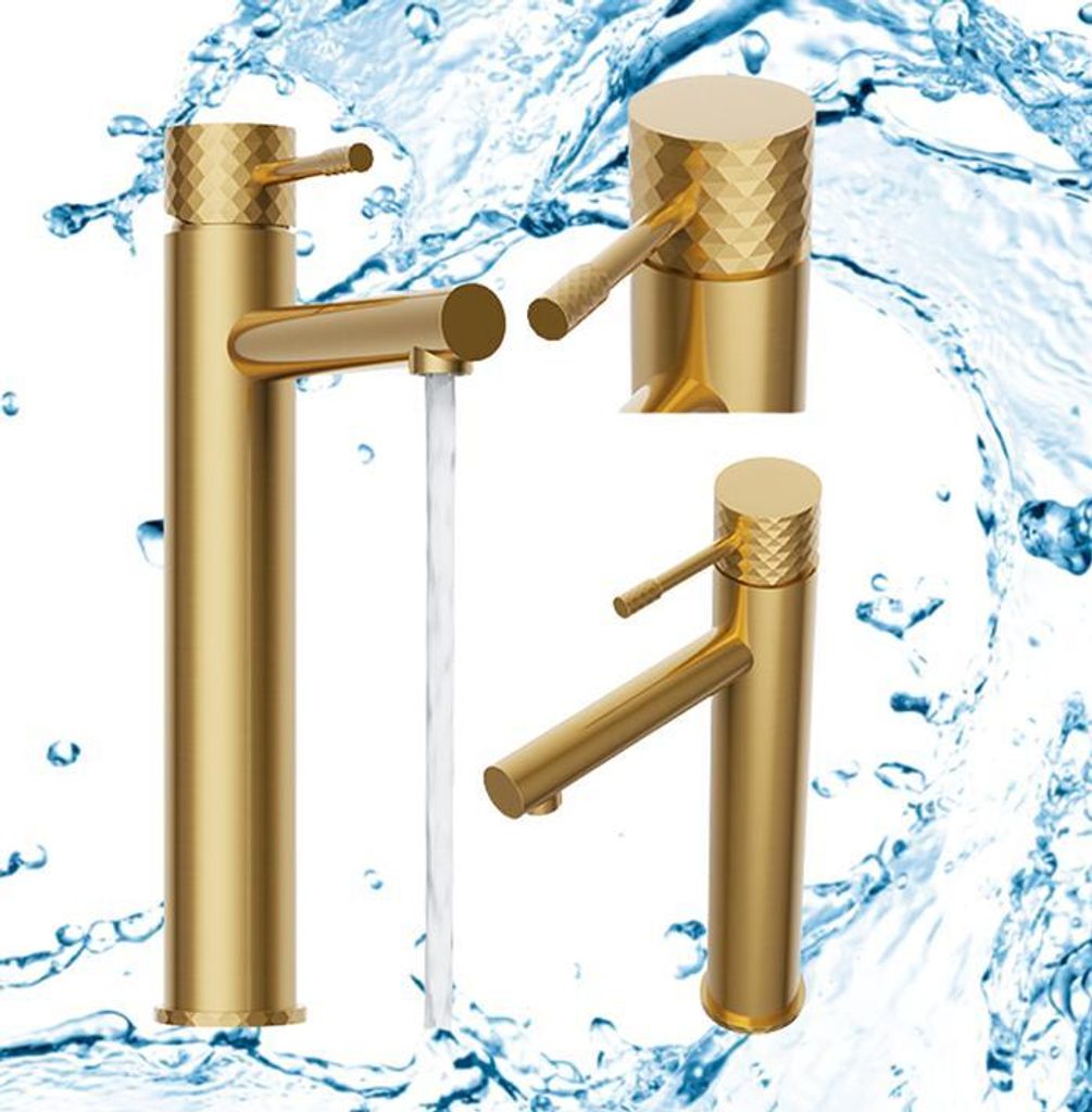 Granitan | Waschtischarmatur GLAMI - Hoch - Brushed Gold - Minimalistisches Design - Hohe Qualität