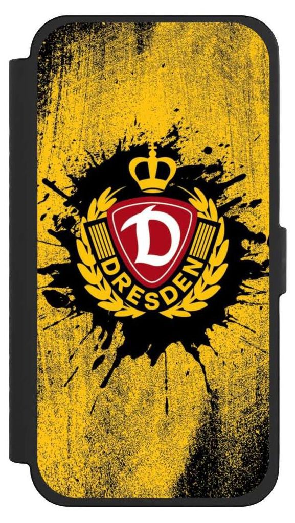 NIVOCASE Klapphülle für Apple iPhone 15 Pro Max Handyhülle aus Kunst Leder NIVOflip schwarz Fußball Offizielles Lizenzprodukt SG Dynamo Dresden