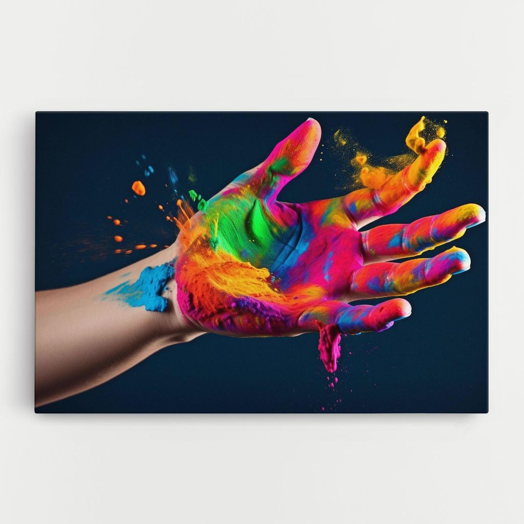 ARTHUB Leinwandbild 80x120 cm, Colorful Hand | Wohnzimmerdekoration, Hängende Bilder, Wanddekoration, Heimdekoration, Abstrakte, Lebendige Farben
