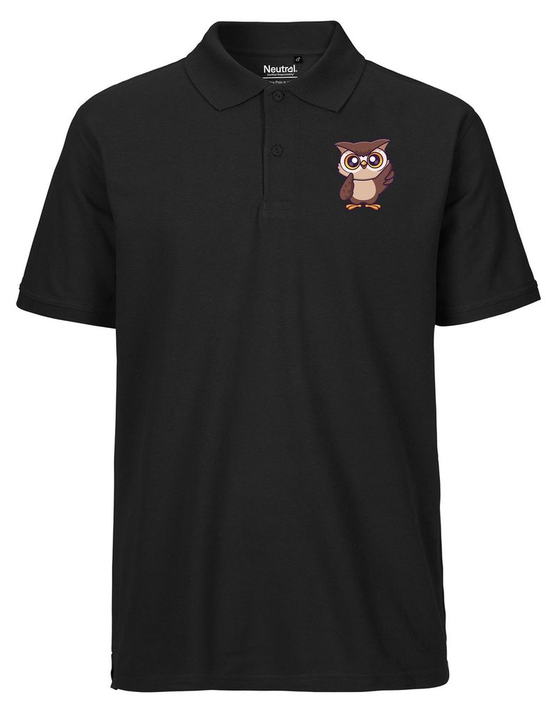 Huuraa Herren Polo Shirt Eule Comic XXL Black Bio Baumwolle Fairtrade Poloshirt Geschenkidee