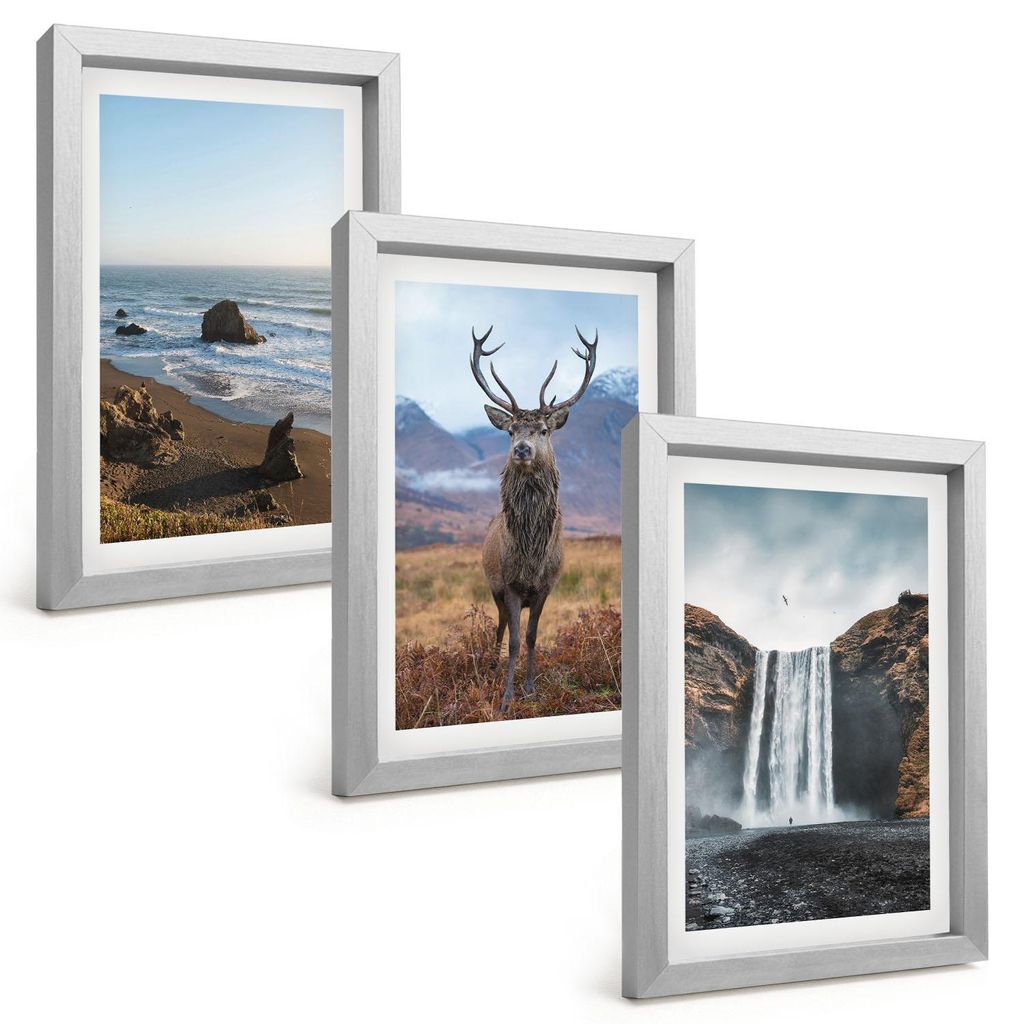 Bilder Set 3-teilig im silbergerahmten Rahmen – Wandbilder 3 Stück – gerahmte Poster für Wohnzimmer, Schlafzimmer und Flur – 20x30 cm – B...
