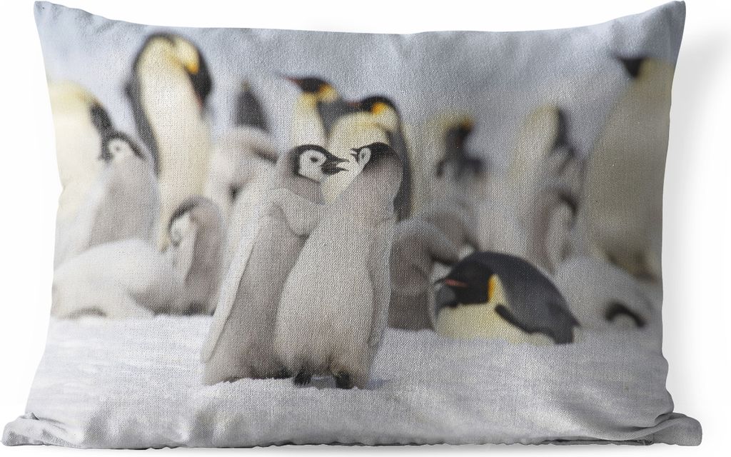 MuchoWow Outdoor Kissen - Pinguine - Schnee - Tiere - 60x40 cm - Wetterfest - Lounge Kissen - Zierkissen - Kissen für Innenräume
