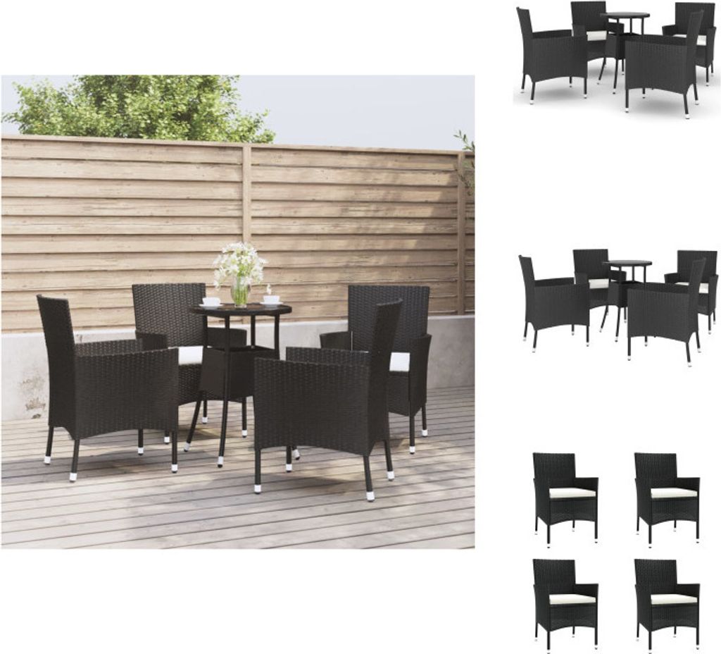 vidaXL 5-tlg. Garten-Bistro-Set mit Kissen Schwarz Poly Rattan - Gartenmöbel-Sets