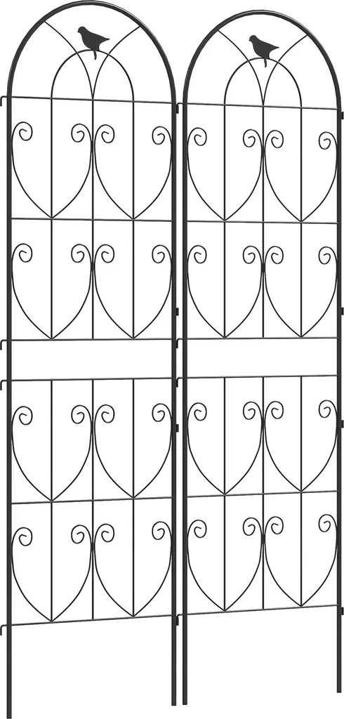 Outsunny Lot de 2 Treillis de Jardin avec Oiseaux en Métal Noir 180 cm