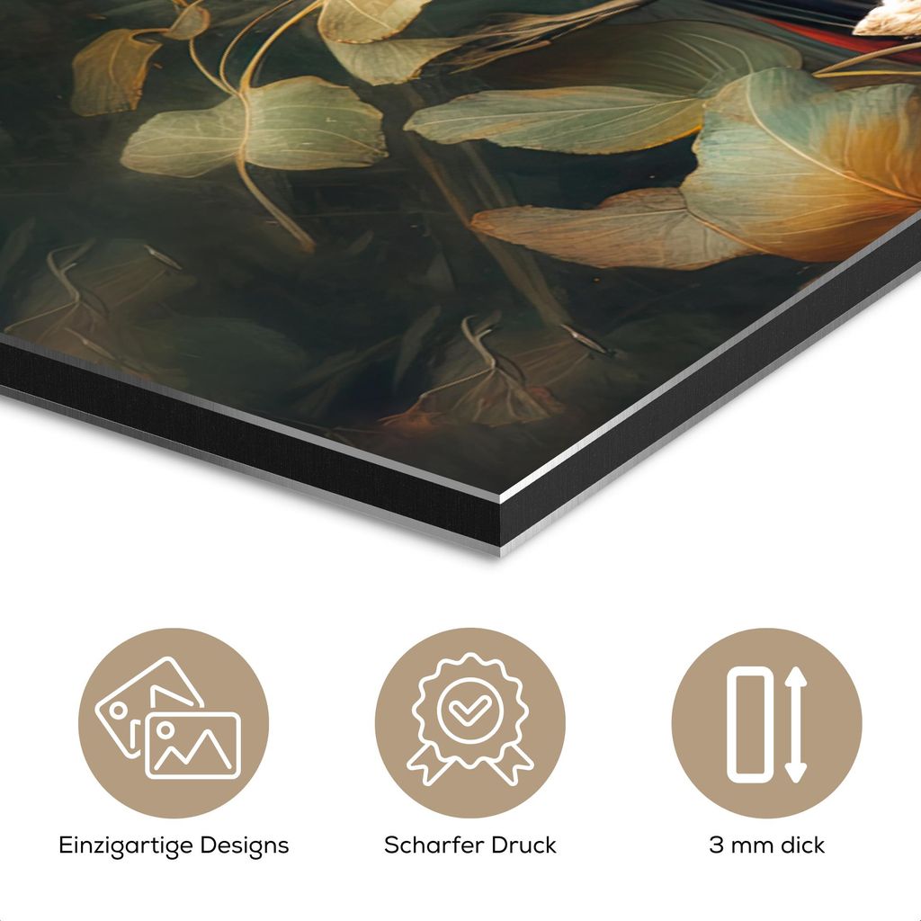 MuchoWow Wanddekoration Metall Metallbild Wandkunst 40x30 cm Eule - Vögel - Blumen - Natur MuchoWow Aluminium Gemälde - Dekoration Wohnzimmer
