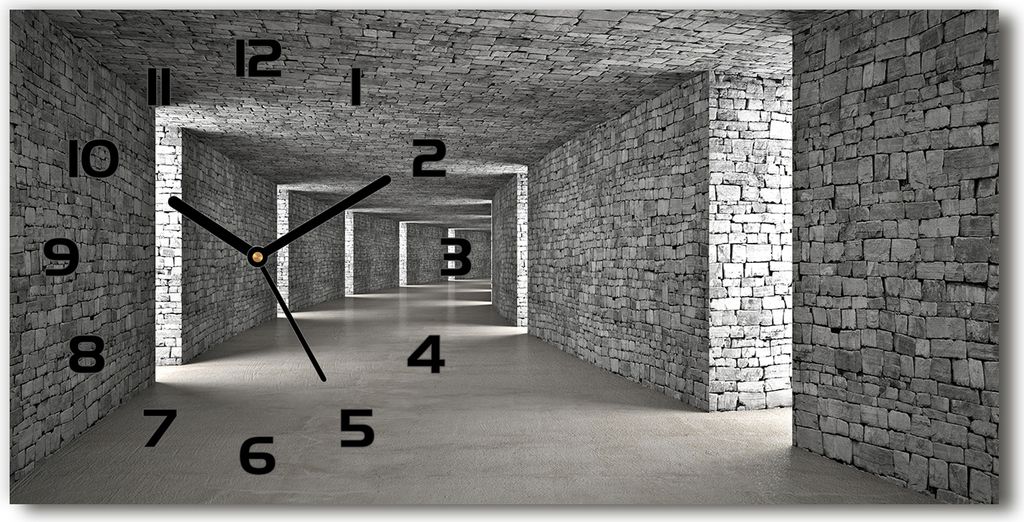 Wanduhr aus Glas – 60x30 cm - Glasbild - Glasuhr - Gehärtetes Glas - schwarze-zeiger - Brick Tunnel
