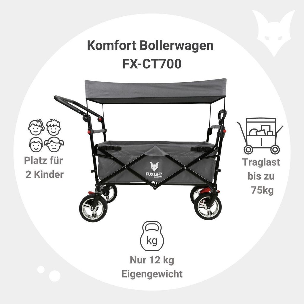 FUXLIFE by FUXTEC Bollerwagen faltbar FX-CT700 Grau  Produktbild 