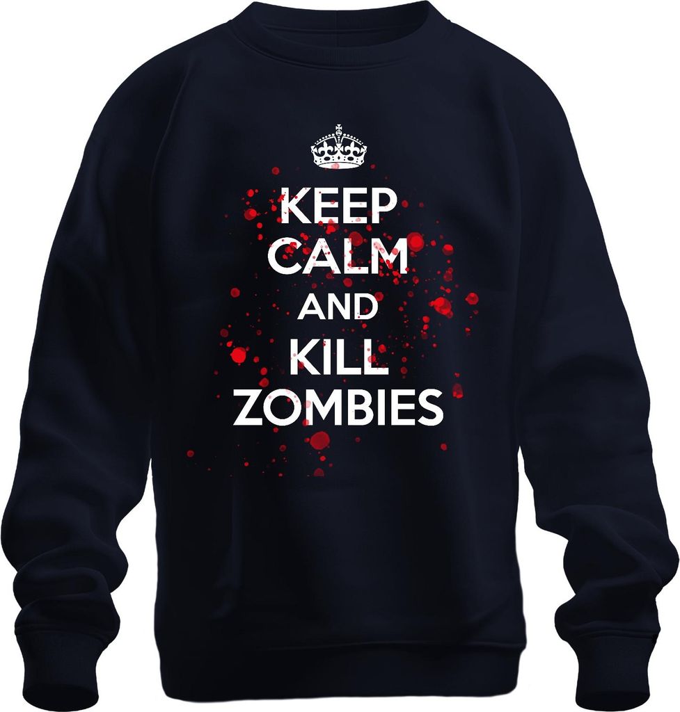 KEEP CALM KILL ZOMBIES Zombie Apokalypse Halloween Horror Blut Uni Sweatshirt Pullover, Navy, XXL