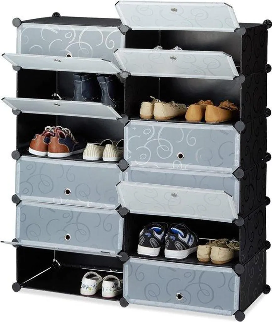 Meuble à chaussures noir 108x94x37cm avec tiroirs de rangement