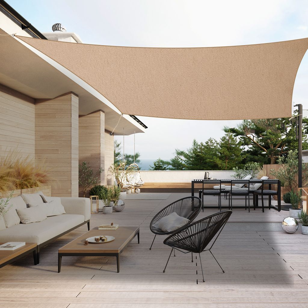 Duhome Sonnensegel Wasserdicht 3x4m, Sonnenschutz Wetterbeständig Rechteck UV-Schutz inkl Befestigungsseile für Terrasse Balkon Garten Sandgelb