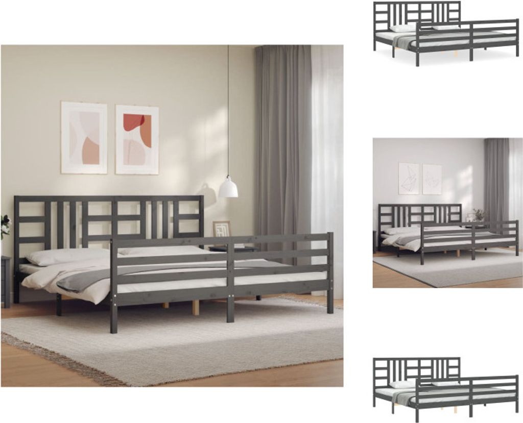 vidaXL Massivholzbett mit Kopfteil Grau 200x200 cm - Betten & Bettgestelle