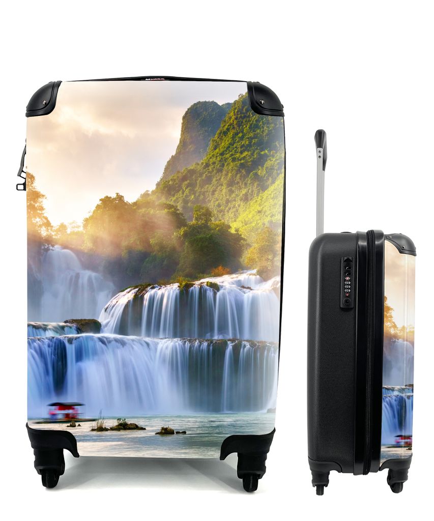MuchoWow Koffer Handgepäck Trolley Rollkoffer Kleine Reisekoffer mit 4 Rollen - Wasserfall - Pflanzen - Sonne - Wasser - Natur - Cabin Size < 55...