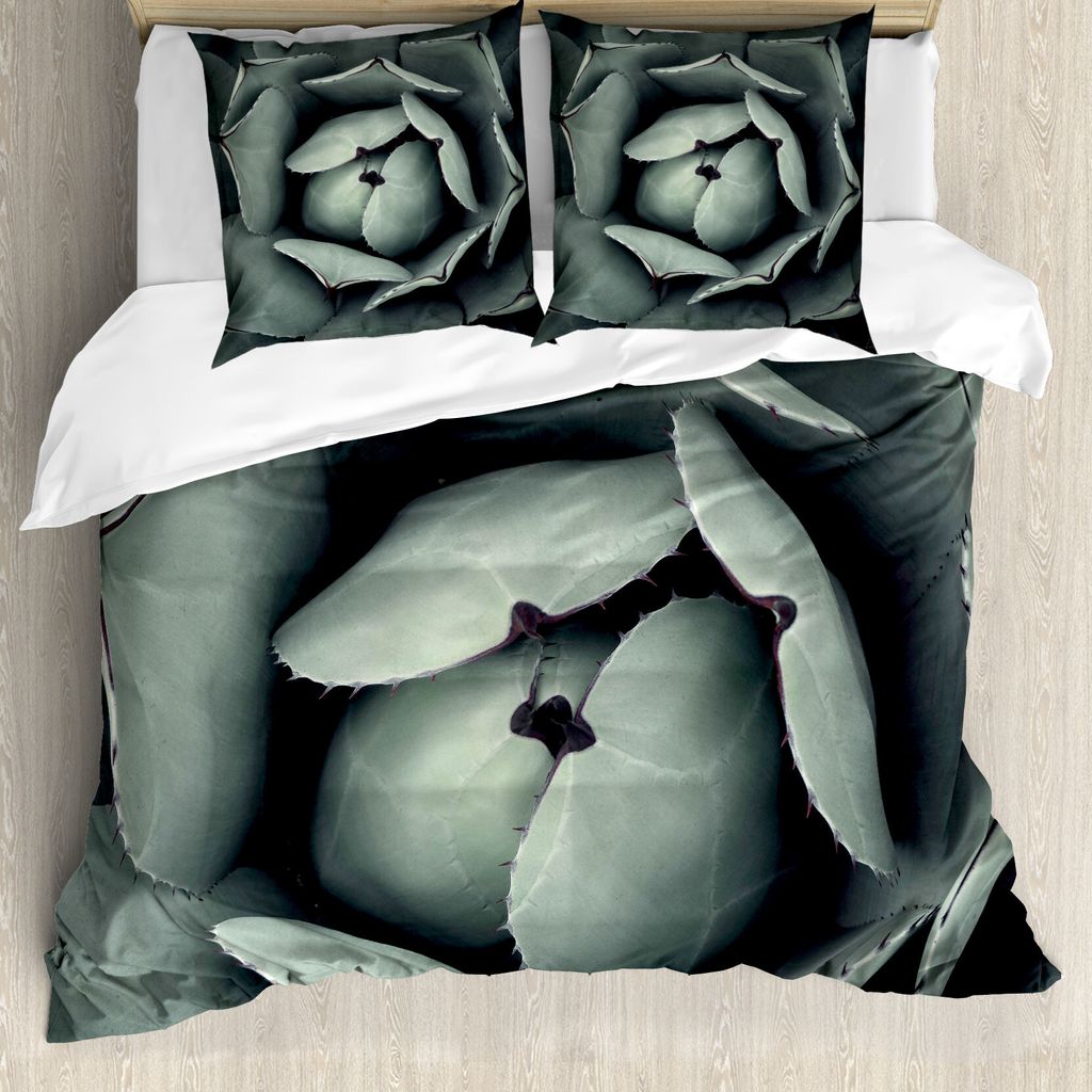 ABAKUHAUS Kaktus Bettbezug, Blühend Grau Cactus, Milbensicher Allergiker geeignet mit Kissenbezügen, 155 cm x 220 cm - 80 x 80 cm, Grau