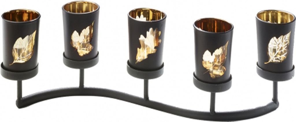 Lichterboard aus Metall mit 5 Teelichtgläsern, Windlichtglas, Teelichthalter, Kerzenleiste, Tischdeko, Herbstdeko, Winterdeko