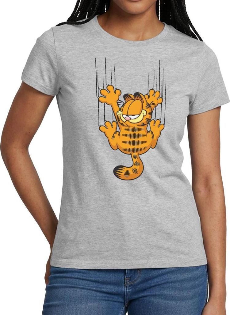 Spreadshirt Garfield Kratzer Frauen T-Shirt, XXL, Grau meliert