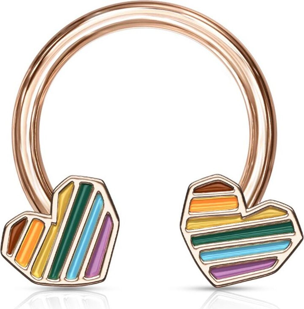 Hufeisen Piercing Ring Regenbogen Herzen Rose Gold