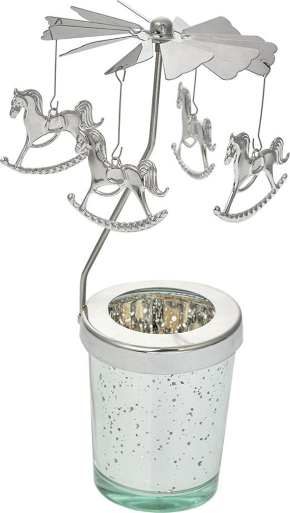 Clayre & Eef Teelichthalter Ø 8x17 cm Silberfarbig Glas Schaukelpferd