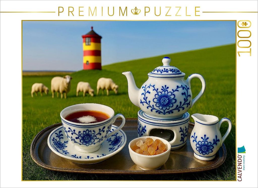CALVENDO Puzzle Ostfriesische Teezeremonie mit Wölkchen | 1000 Teile Lege-Größe 64x48cm Foto-Puzzle für glückliche Stunden