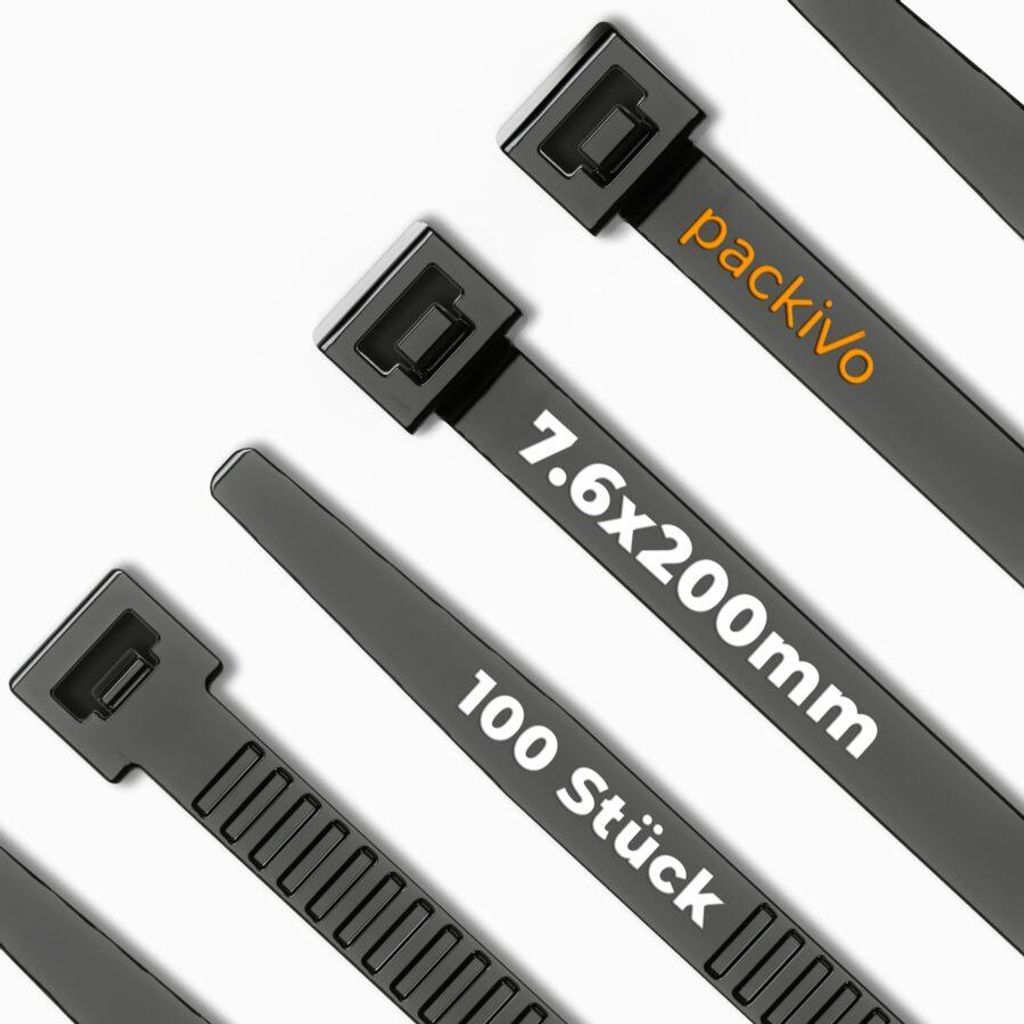 PACKIVO Kabelbinder Schwarz 100 Stück, 40KG Zugfestigkeit - Produktbild 