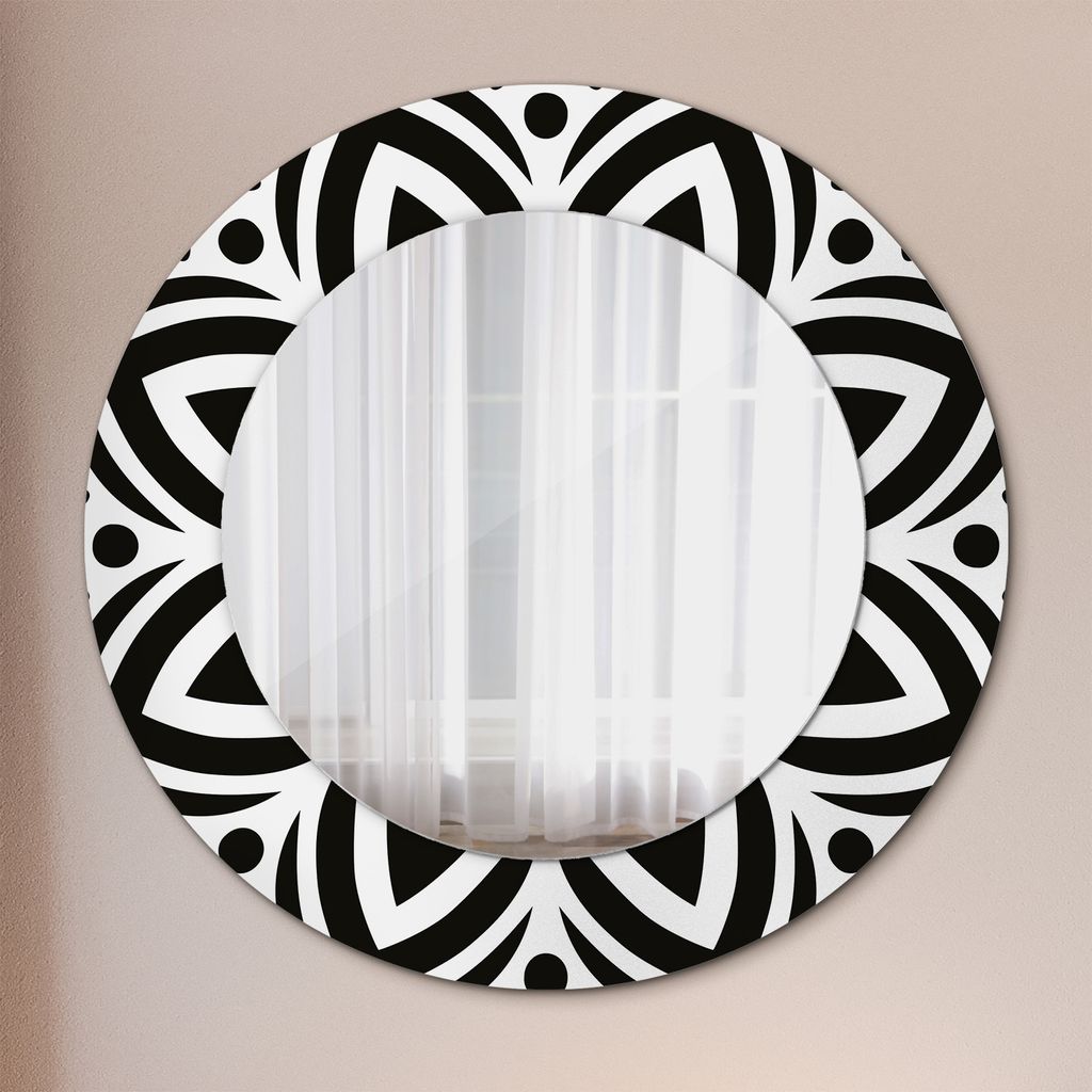 Ø50cm Modern Spiegel - Wandspiegel Wandmontage- Schlafzimmer - schwarz geometrisch Ornament
